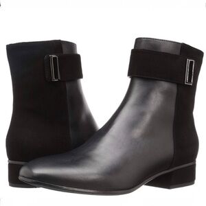 Aquatalia Lupita Black Leather and Suede Ankle Bootie 7.5